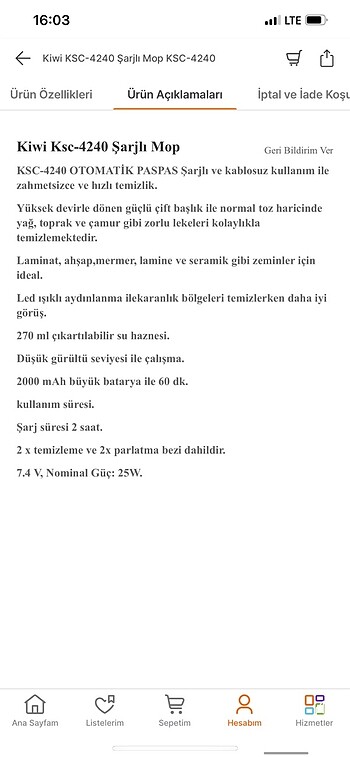 Kiwi Kiwi şarjlı mop paspas