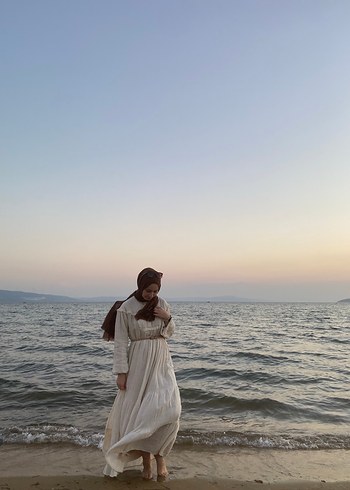 s Beden ten rengi Renk Uzun Bohem Pamuklu Beyaz Elbise