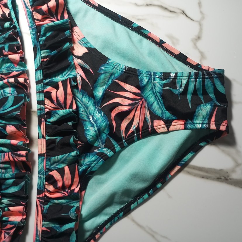 Renkli Baskılı Fırfırlı Bohem Bikini - Görsel 2