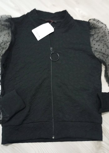 Kız Çocuk Siyah Fermuarlı Uzun Kollu Yelek - Görsel 2