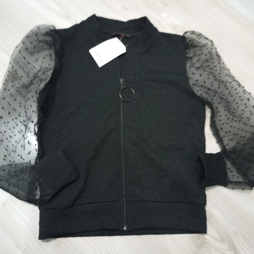 Kız Çocuk Siyah Fermuarlı Uzun Kollu Yelek - Görsel 2