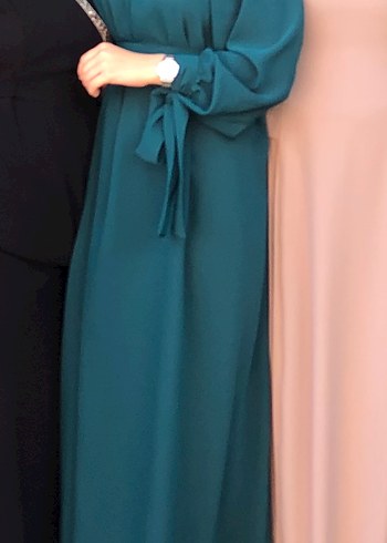 Kemer Detaylı Uzun Turkuaz Kadın Elbise - Görsel 2