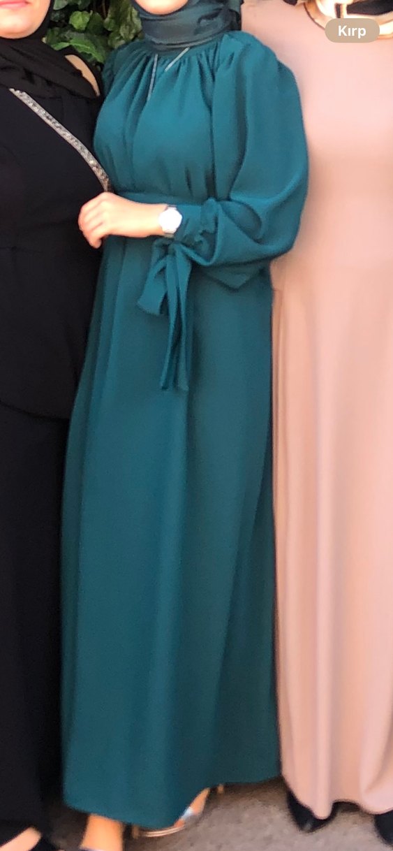 Kemer Detaylı Uzun Turkuaz Kadın Elbise - Görsel 2