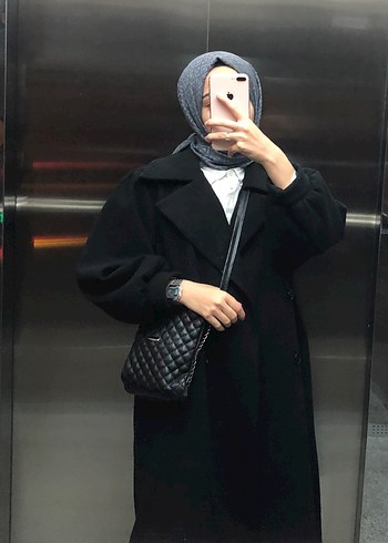 Siyah Kuşaklı Uzun Kadın Kaban - Görsel 2