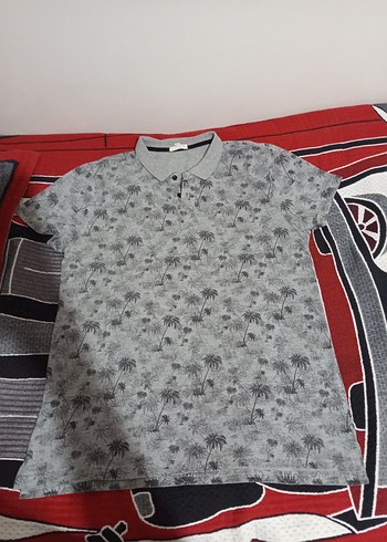 Erkek Gri Desenli Kısa Kollu Polo Tişört