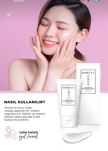 Diğer Korelya Pirinç Mayası Cilt Beyazlatıcı Krem 50 ml