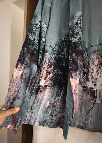 Armine Gri Baskılı Uzun Kollu Kadın Gömlek - Görsel 3