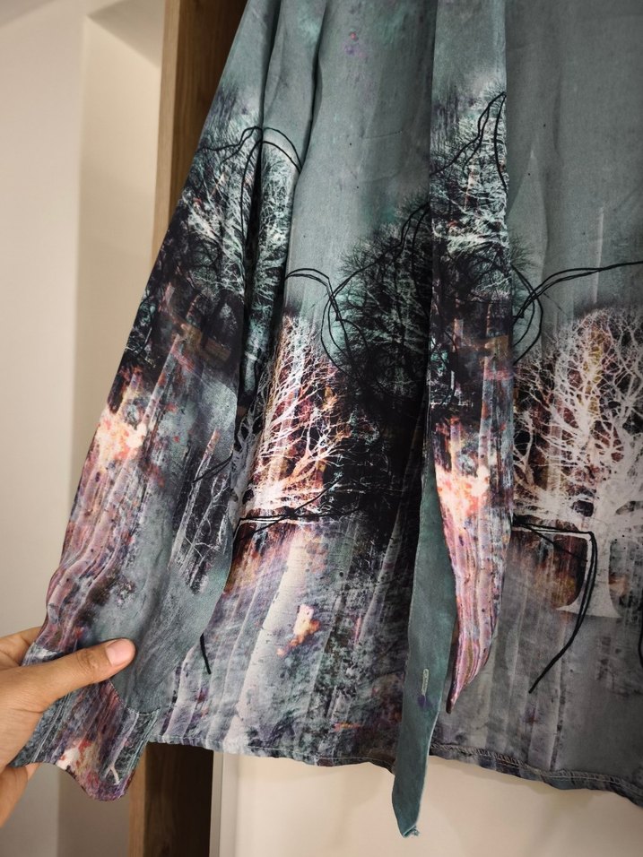 Armine Gri Baskılı Uzun Kollu Kadın Gömlek - Görsel 3