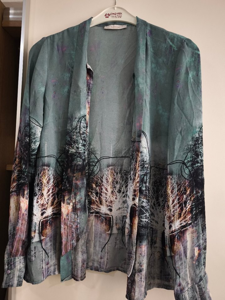 Armine Gri Baskılı Uzun Kollu Kadın Gömlek - Görsel 2