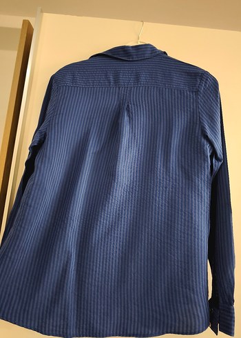 kayra Mavi Düğmeli Keten Kadın Gömlek - Görsel 2