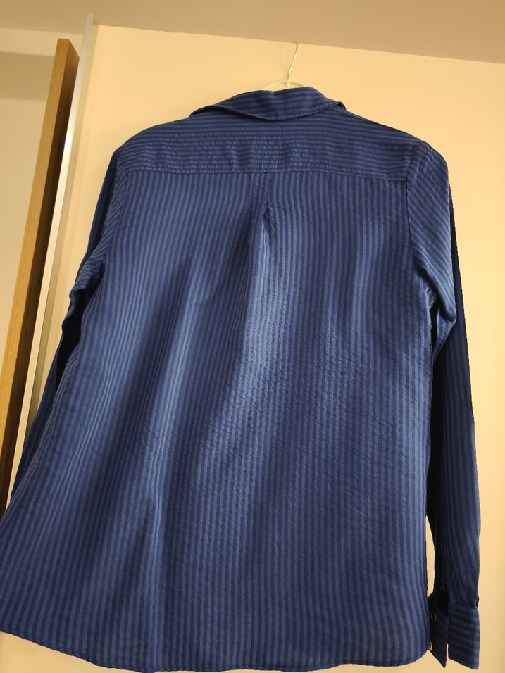 kayra Mavi Düğmeli Keten Kadın Gömlek - Görsel 2