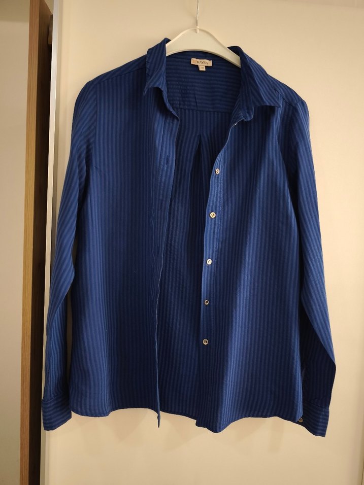 kayra Mavi Düğmeli Keten Kadın Gömlek - Görsel 3