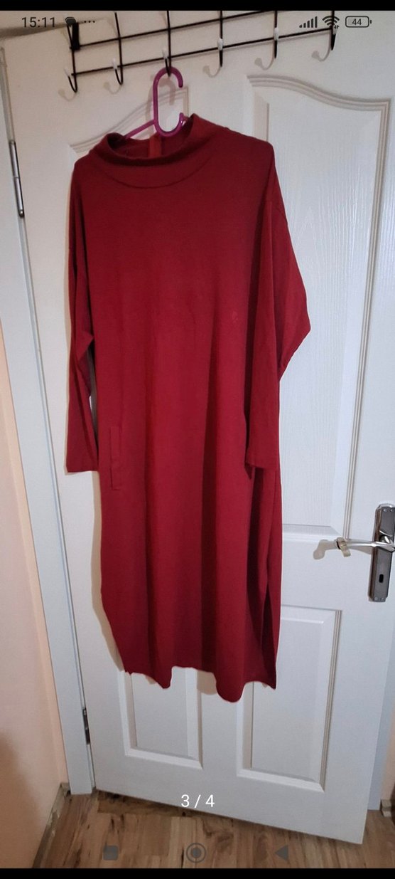 Kırmızı Fermuarlı midi elbise veya tunik - Görsel 2