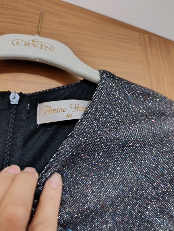 Gri Piliseli Uzun Kadın Abiye Elbise - Görsel 4