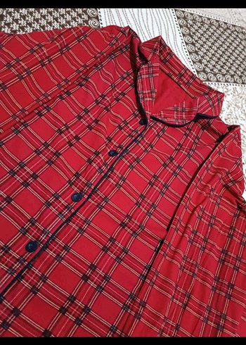 Diğer Kırmızı Ekose Uzun Kollu Kadın Pijama Takımı