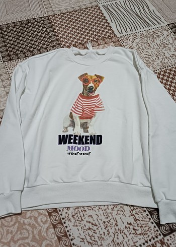Baskılı Beyaz Sweatshirt