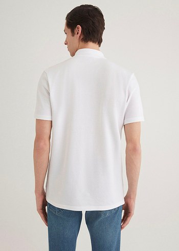 Fermuarlı Beyaz Erkek Polo Tişört - Görsel 10