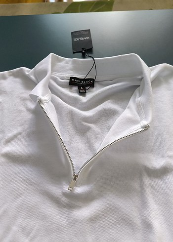 Beyaz Pamuklu Erkek Polo Tişört Mavi marka sıfır - Görsel 5