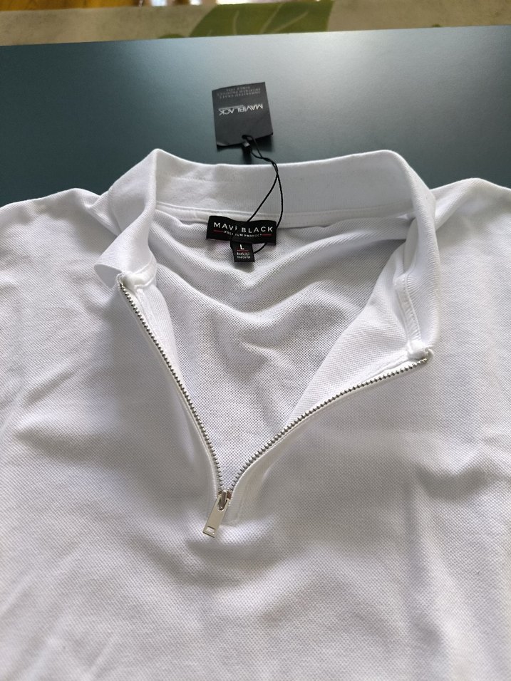 Beyaz Pamuklu Erkek Polo Tişört Mavi marka sıfır - Görsel 5