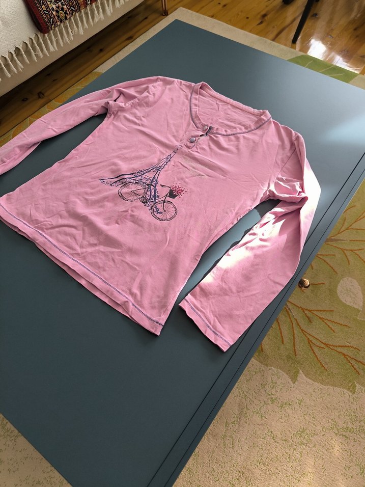 Kadın  Pembe Uzun Kollu Baskılı Tişört - Görsel 5