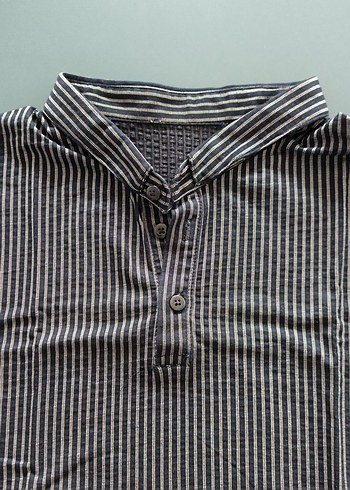 Gri Çizgili Kısa Kollu Polo Tişört - Görsel 2