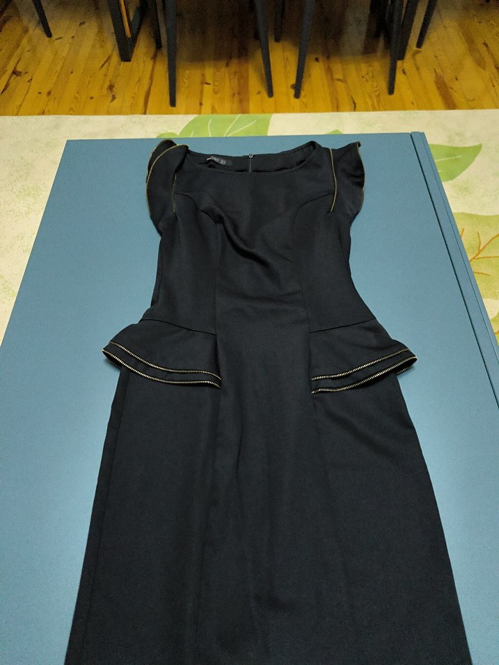 Siyah Kemerli Midi Straplez Elbise - Görsel 5