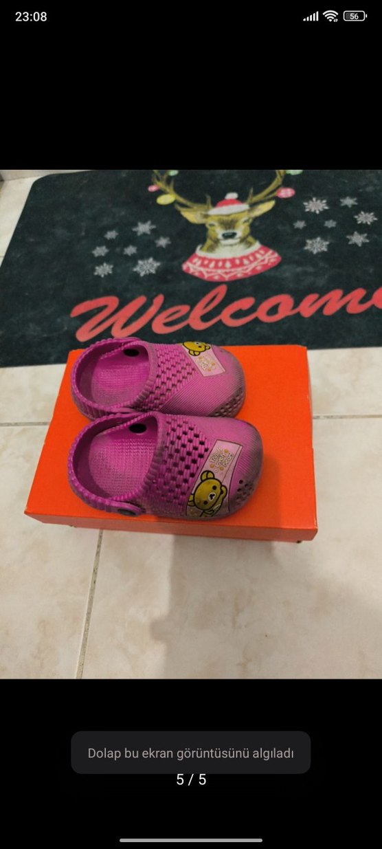 Kız Çocuk Pembe Kaydırmaz Terlik Velcro 21 numara - Görsel 5