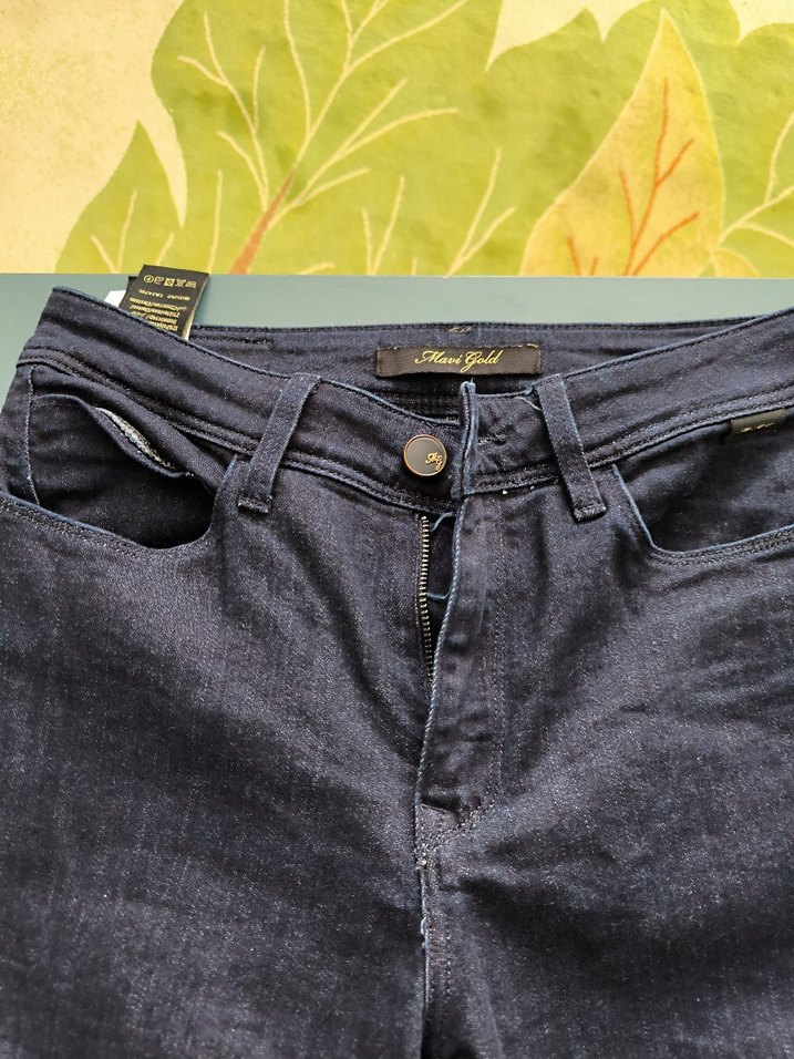 Düğmeli Lacivert Kadın Kot Pantolon - Görsel 2