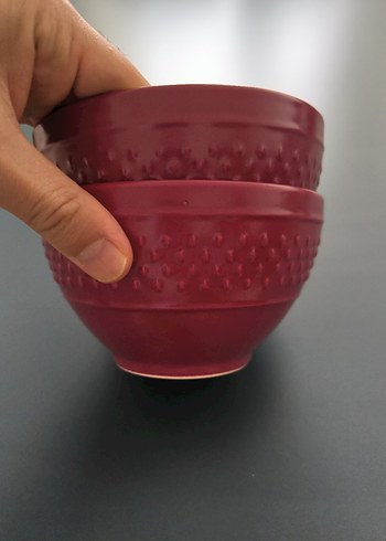 Kırmızı Desensiz Çift Kase - Görsel 3