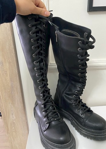 Siyah Deri ipli çizme - Görsel 3
