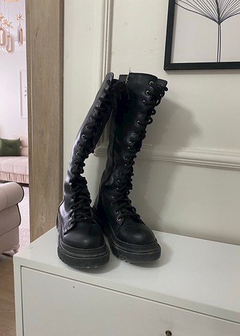 Siyah Deri ipli çizme - Görsel 2