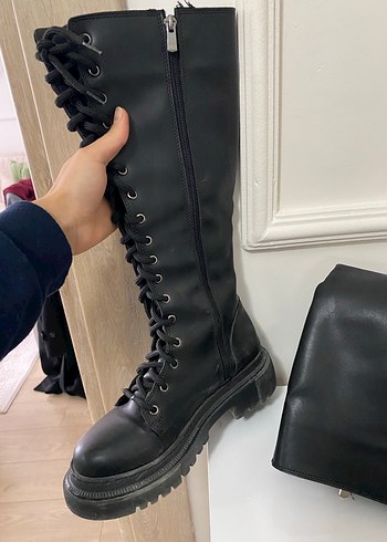 Siyah Deri ipli çizme - Görsel 4