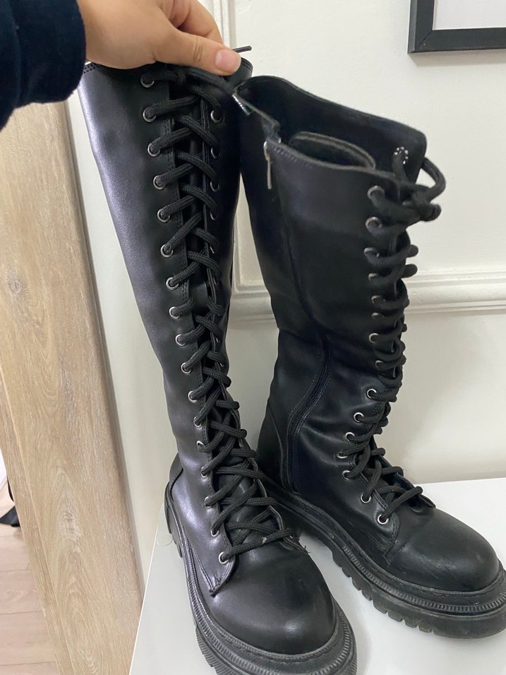 Siyah Deri ipli çizme - Görsel 3