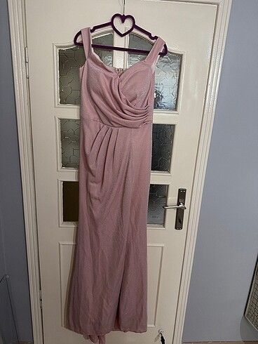 Pembe simli abiye elbise 42 beden