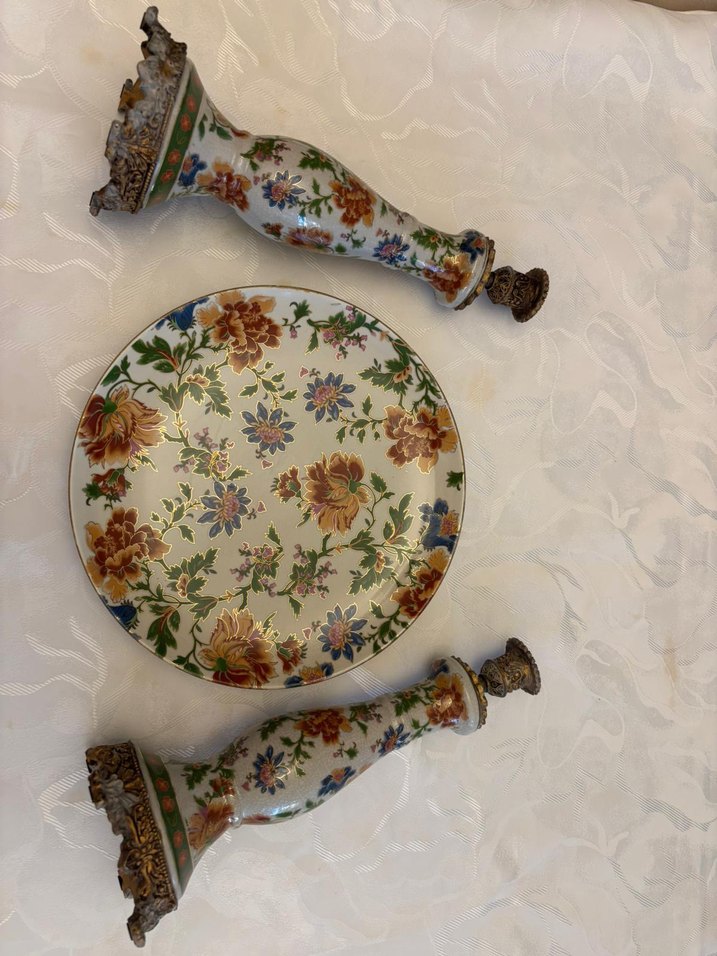 Çiçek Desenli Çok Renkli Şamdan ve Tabak Seti - Görsel 2