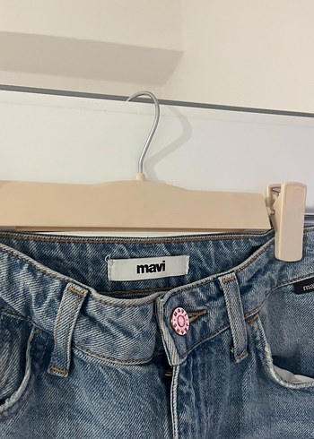 27 Beden Mavi Kadın Mavi Bol Kesim Yırtık Denim Jean