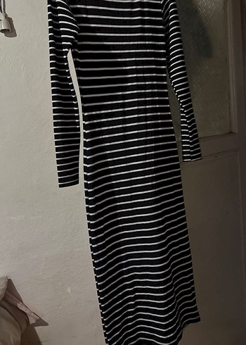 Çizgili Siyah Uzun Kollu Elbise - Görsel 3