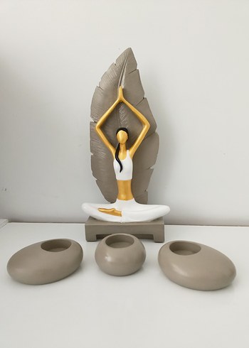 Gri ve Beyaz Yoga Figürlü Mumluk Seti Biblo - Görsel 2