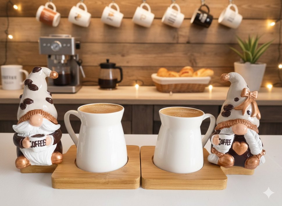 el boyaması ikili kahve cücesi biblo - Görsel 2