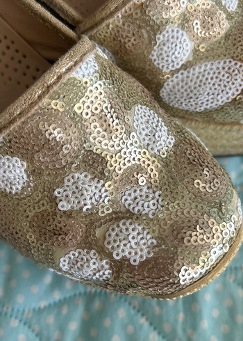 Altın Rengi pul Detaylı Dolgu Topuk Kadın Babet - Görsel 4