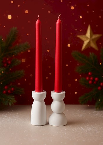 beyaz mumluk uzun kırmızı ya da yeşil mumları - Görsel 3