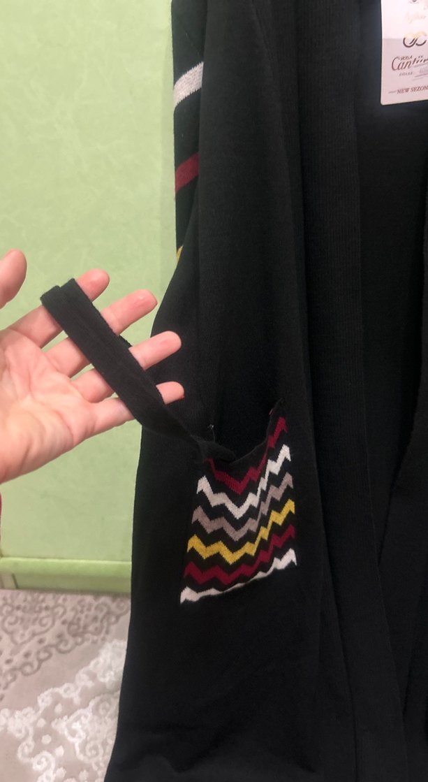 Uzun Siyah Desenli Kadın Hırka - Görsel 3