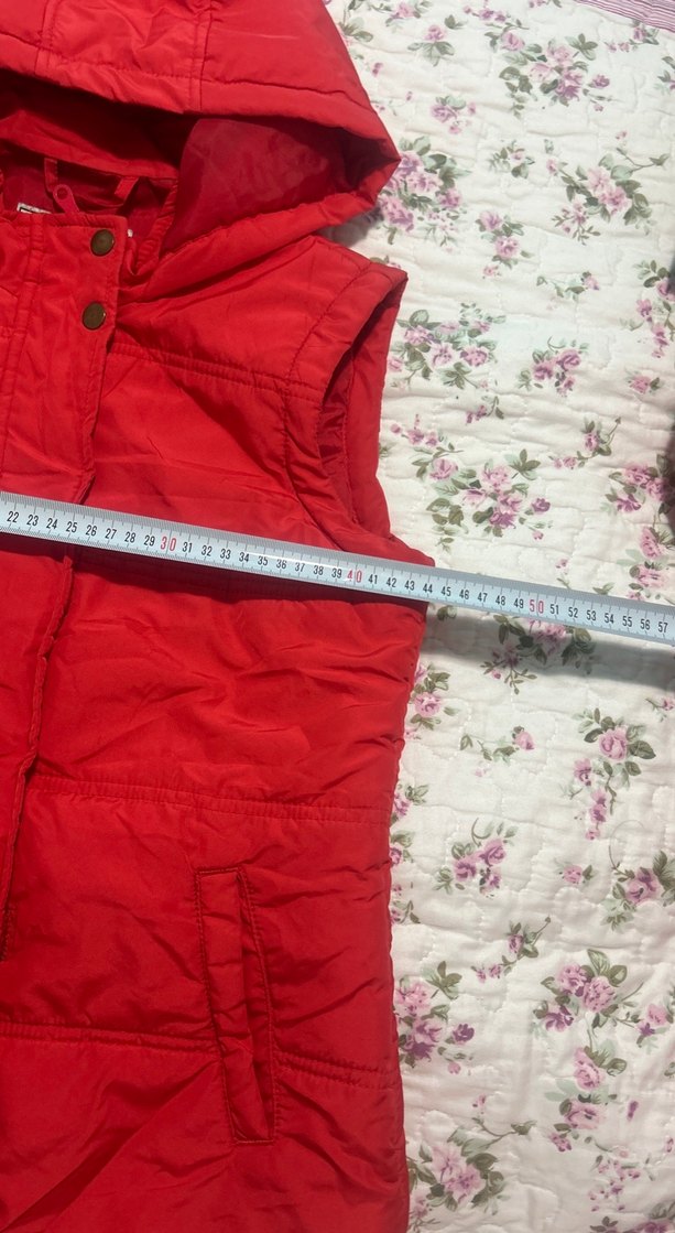 Kapüşonlu Kırmızı çocuk Yelek - Görsel 4