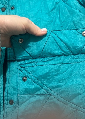 Düğmeli Turkuaz Kadın Midi Mont - Görsel 3