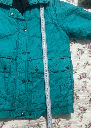 Düğmeli Turkuaz Kadın Midi Mont - Görsel 6