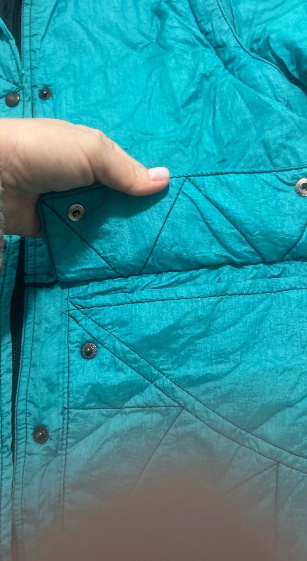 Düğmeli Turkuaz Kadın Midi Mont - Görsel 3