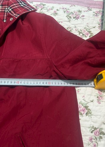 Bordo fermuarlı, Düğmeli Midi Kadın Ceket - Görsel 3