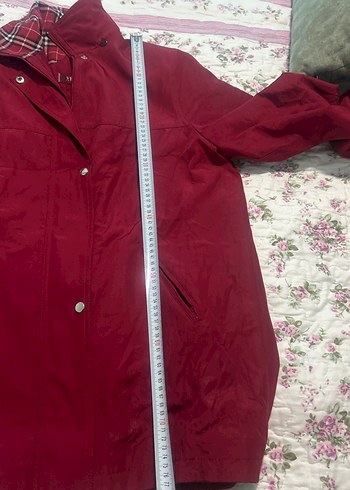 Bordo fermuarlı, Düğmeli Midi Kadın Ceket - Görsel 4