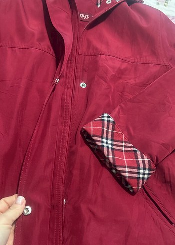 Bordo fermuarlı, Düğmeli Midi Kadın Ceket - Görsel 2