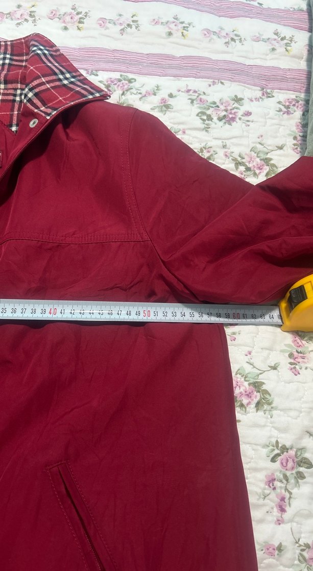 Bordo fermuarlı, Düğmeli Midi Kadın Ceket - Görsel 3